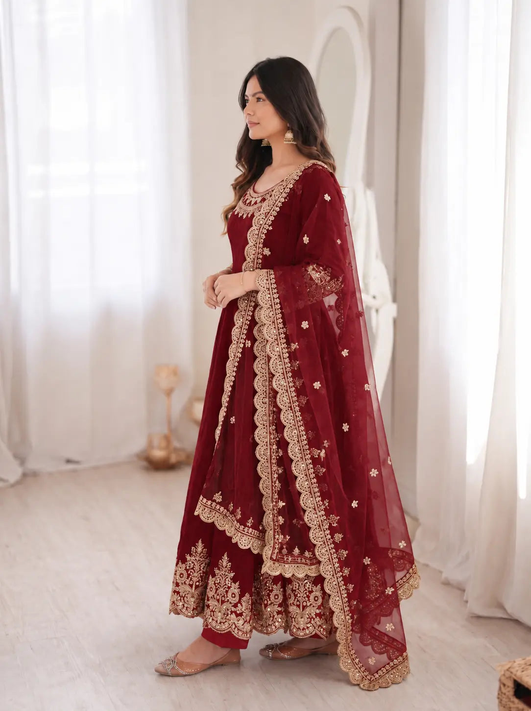 Maroon Sequins Embroidered Suit Doremon Crush Kalyanja KU275 – Side View